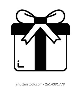 Wrapped gift box with a ribbon, icon of gift box in modern style.