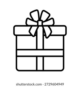 Caja de regalo envuelta con una cinta, icono de línea de caja de regalo en estilo moderno
