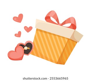 Wrapped Gift Box and Ring as Valentine Holiday Object Vector Illustration