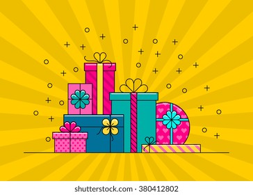 Wrapped gift boxes vector isolated. Cartoon colorful gift box collection. 