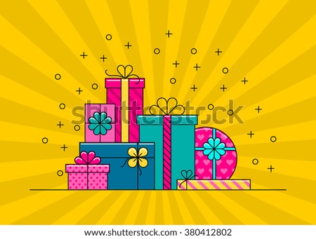Similar – Image, Stock Photo Christmas gift boxes pattern and red star christmas shopping