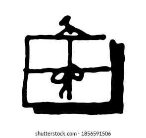 A wrapped gift in the form of a picture hung on a nail