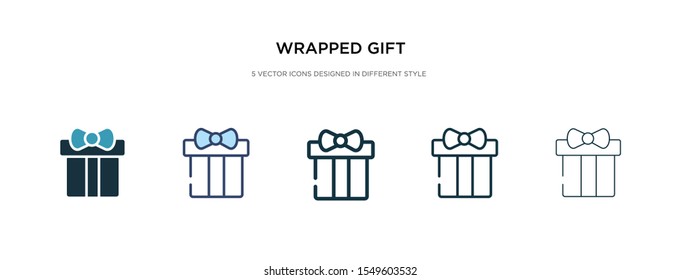 wrapped gift icon in different style vector illustration. two colored and black wrapped gift vector icons designed in filled, outline, line and stroke style can be used for web, mobile, ui