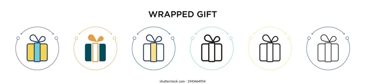 Wrapped gift icon in filled, thin line, outline and stroke style. Vector illustration of two colored and black wrapped gift vector icons designs can be used for mobile, ui, web