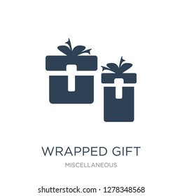 wrapped gift icon vector on white background, wrapped gift trendy filled icons from Miscellaneous collection, wrapped gift vector illustration