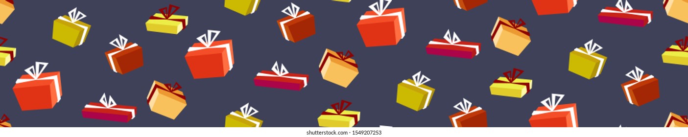 wrapped gift present boxes merry christmas happy new year holiday celebration concept seamless pattern greeting card horizontal banner vector illustration