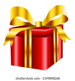 Wrapped gift present with red wrapping paper and gold ribbon vector illustration