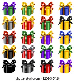Wrapped Gift Present with Wrapping Paper and Ribbon Vector Illustration Symbol Set