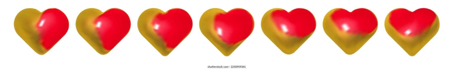 Wrapped heart set. 3d red golden foil balloon shapes. Love icon for st valentine, mother, father day vector elements on white.