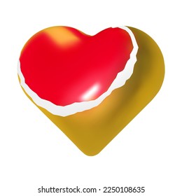 Wrapped heart set. 3d teared golden gift paper on red balloon shapes. Love present icon for st valentine, mother, father day vector elements on white.