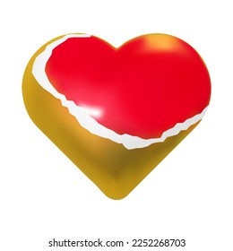 Wrapped heart set. 3d teared golden gift paper on red balloon shapes. Love present icon for st valentine, mother, father day vector elements on white.