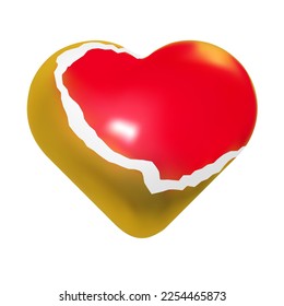 Wrapped heart set. 3d teared golden gift paper on red balloon shapes. Love present icon for st valentine, mother, father day vector elements on white.