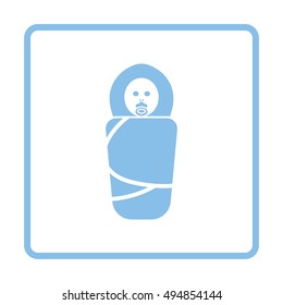 Wrapped infant ico. Blue frame design. Vector illustration.