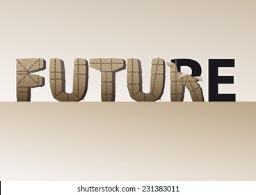 wrapped letters of the word future as packs with ropes