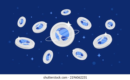 Wrapped LUNA Token (WLUNA) coins falling from the sky. WLUNA cryptocurrency concept banner background.