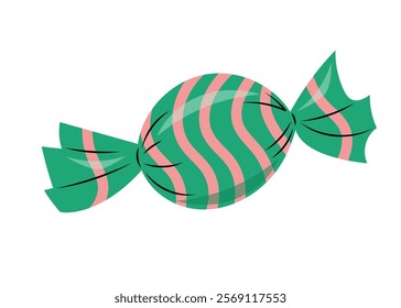 Wrapped mint candy, hand drawn isolated vector illustration in simple flat design