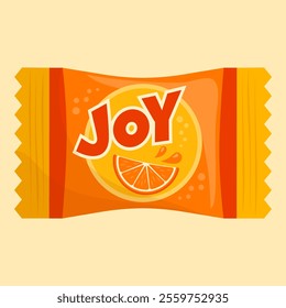 Wrapped orange flavor candy as metaphor for joy: feelings, moods and emotions concept