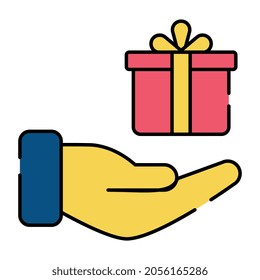 Paquete ajustado en mano, icono de diseño editable de regalo