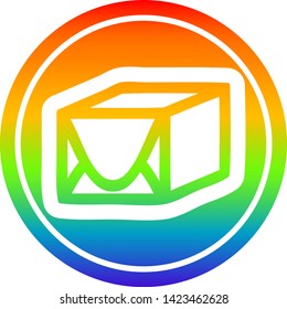 icono circular de paquete envuelto con acabado degradado de arco iris