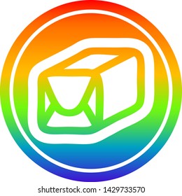icono circular de paquete envuelto con acabado degradado de arco iris