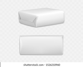 Wrapped parcel package box top and side view, white blank packaging mock up for post mailing isolated on transparent background. Shipping cardboard container Realistic 3d vector illustration, clip art