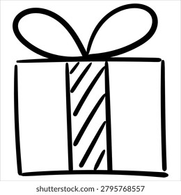 Wrapped present gift doodle style with a decorative bow and striped ribbon.
