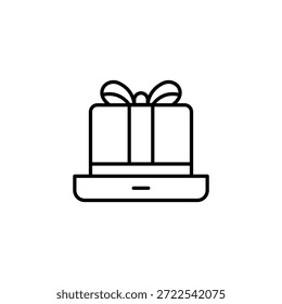 Wrapped Present On Digital Device Icon Minimalist Outline