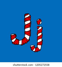 Wrapped in a ribbon letter J. Blue and red letter. Vector illustration.