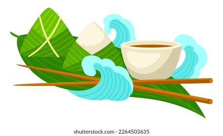 Wrapped rice dumplings. Duanwu holiday. Chinese Dragon Boat Festival traditional food.
