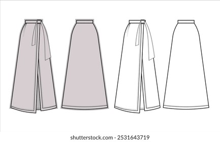 Vector de falda envuelto, boceto plano, Plantilla de dibujo técnico