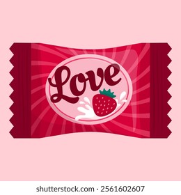 Wrapped strawberry flavor candy as metaphor for love: feelings, moods and emotions concept