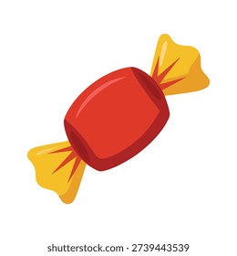 Wrapped toffee candy vector icon, red sweet treat for birthday party, kids menu, bakery label, sticker, festive celebration design