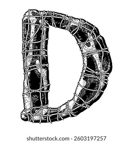 Wrapped in wire letter. Grungy vector font. Art lettering.