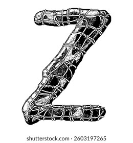 Wrapped in wire letter. Grungy vector font. Art lettering.