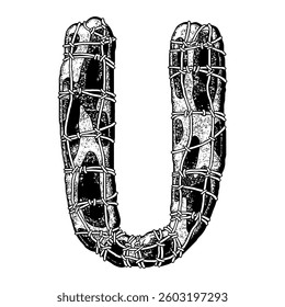 Wrapped in wire letter. Grungy vector font. Art lettering.