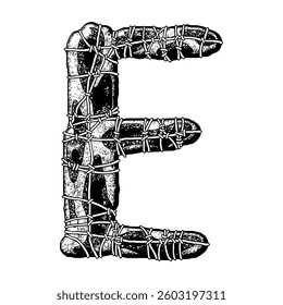 Wrapped in wire letter. Grungy vector font. Art lettering.