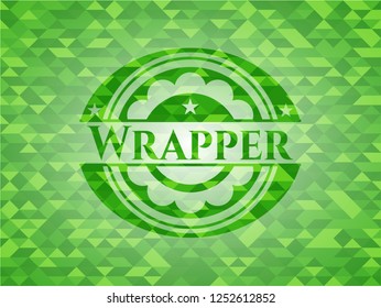 Wrapper green emblem with triangle mosaic background