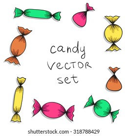 wrappers candy hand drawn set - vector dessert collection