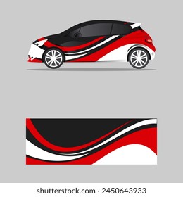wrapping car decal red wavy style design vector