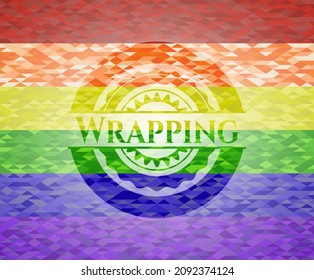 Wrapping emblem on mosaic background with the colors of the LGBT flag. 
