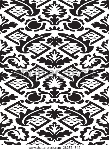 Wrapping Floral Damask White Black Wallpaper Stock Vector Royalty