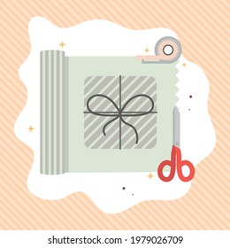 tijeras de regalo y papel para envolver