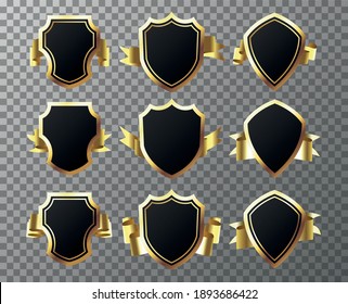 Wrapping gold and black banner ribbons. Retro vintage golden badges and labels collection.