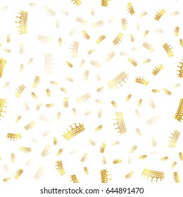 Wrapping golden sea,less pattern. Color crowns logo on white background, luxury royal sign vector texture