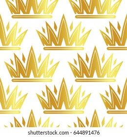 Wrapping golden sea,less pattern. Color crowns logo on white background, luxury royal sign vector texture