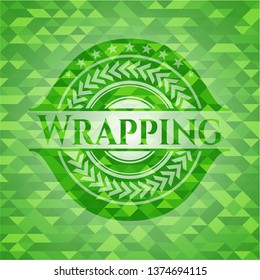 Wrapping green emblem with triangle mosaic background
