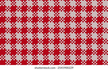 Wrapping knitted print. Christmas checkered seamless pattern. Geometric ornament. New year abstract knit plaid texture. Vector illustration. Holiday festive background.