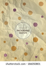 Wrapping paper with big yellow and violet dots on crumpled paper texture - vintage background, eps10