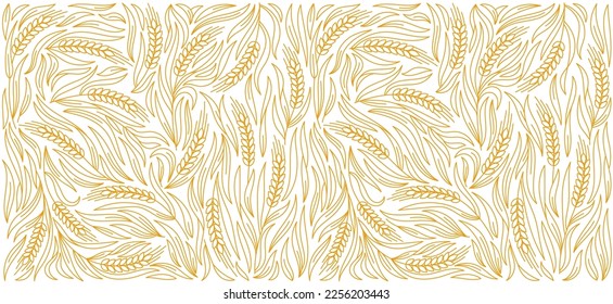 Wrapping paper for bread. Cereal pattern. Grains and ears of wheat, rye or barley. Editable outline stroke. Vector line.