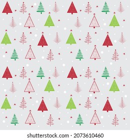 Papel envuelto para Navidad con diferentes tipos de árboles de Navidad y copos de nieve.